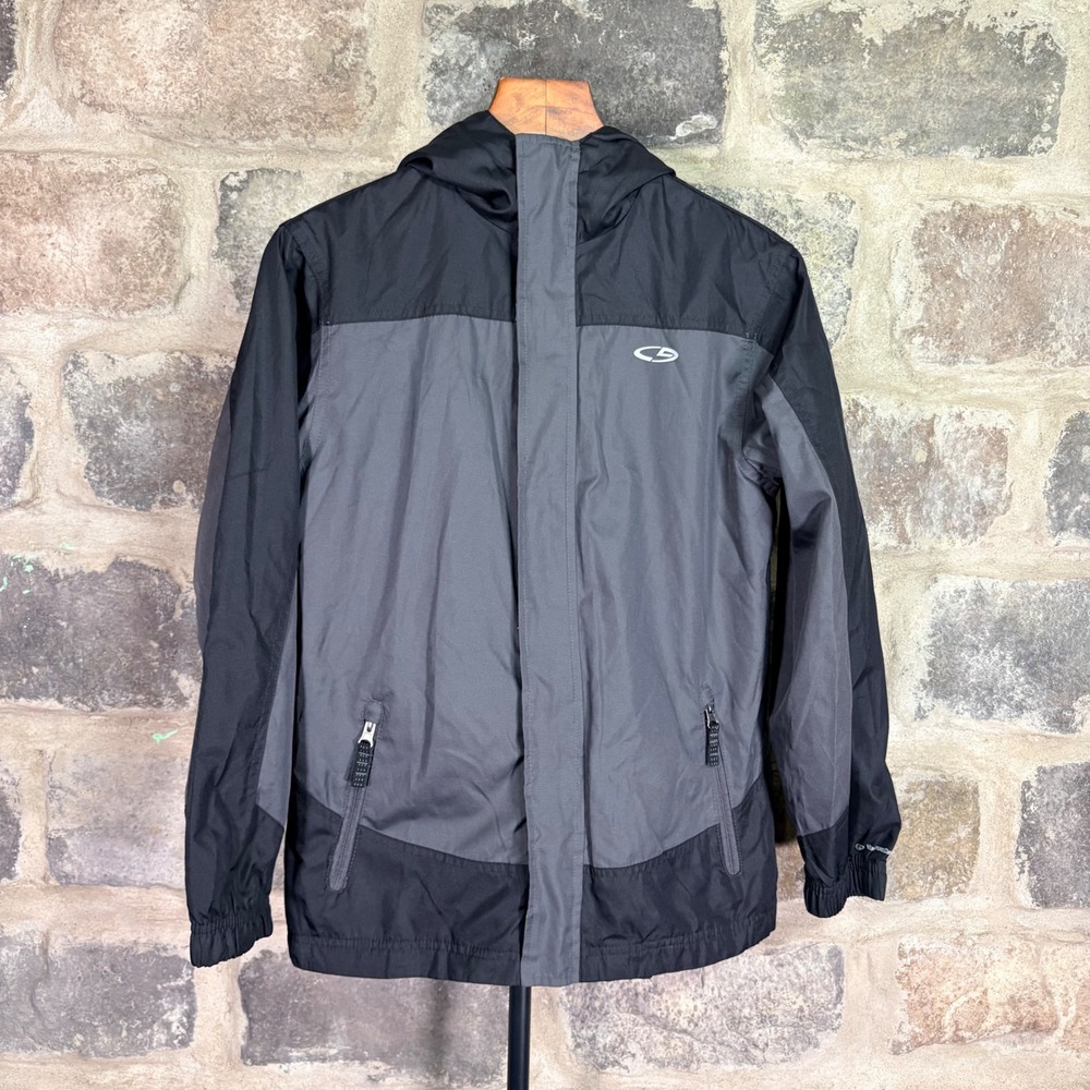 C9 by Champion Boys Venture Dry Hooded Windbreaker Jacket Black Grey L 12-14